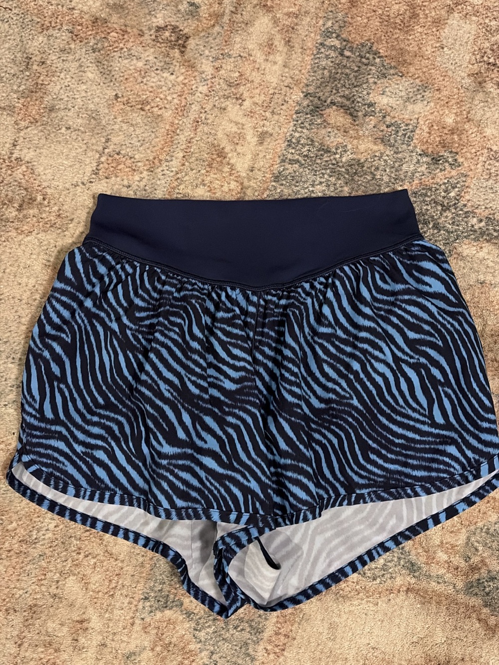 aerie Navy and Light Blue Zebra-Print Athletic Shorts